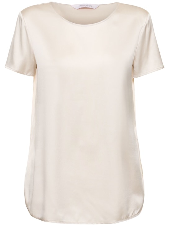 Max Mara: Camiseta de satén de seda - Beige Claro - women_0 | Luisa Via Roma