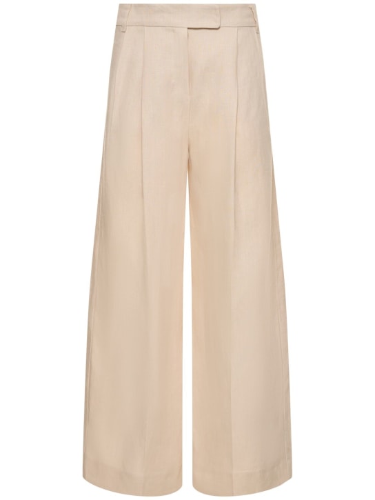 'S Max Mara: Pantalon large plissé en lin Lira - Beige Clair - women_0 | Luisa Via Roma