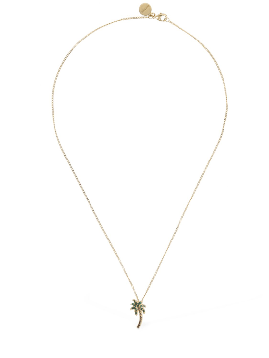 Palm Angels: Palm crystal & brass long necklace - Green - women_0 | Luisa Via Roma