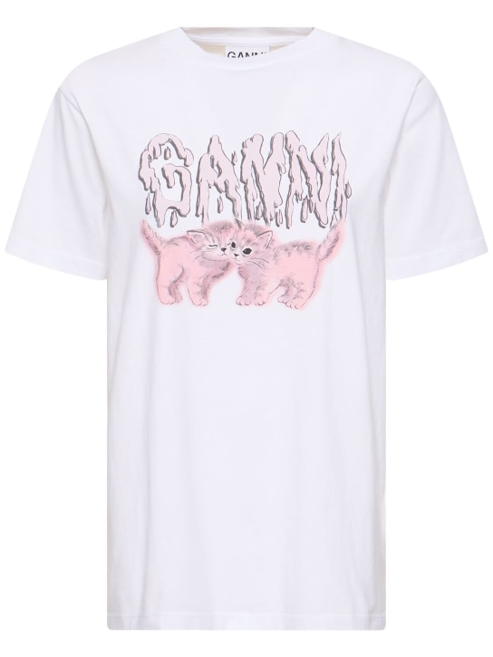 GANNI: T-Shirt aus Baumwolljersey „Cats“ - Hellweiß - women_0 | Luisa Via Roma