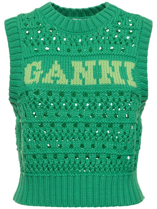 GANNI: Logo rope short vest - Green - women_0 | Luisa Via Roma