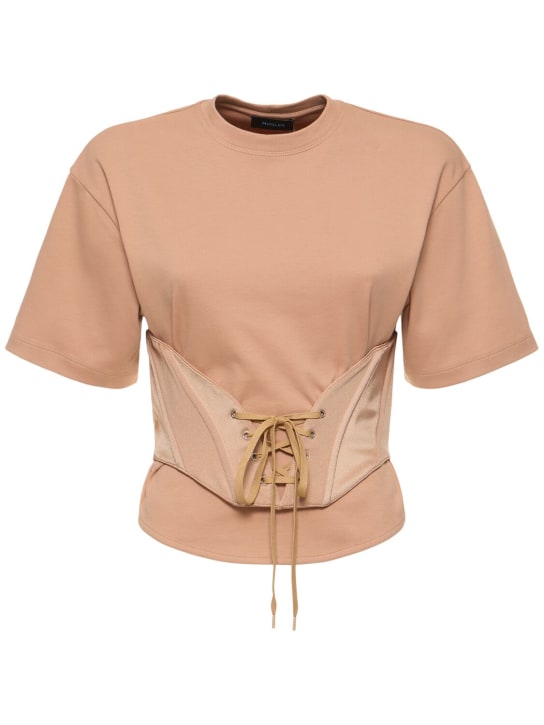 MUGLER: T-shirt corset en jersey de coton - Beige Foncé - women_0 | Luisa Via Roma