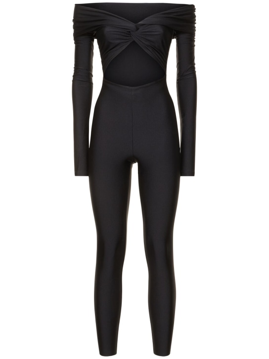 The Andamane: Kendall shiny stretch lycra jumpsuit - Black - women_0 | Luisa Via Roma