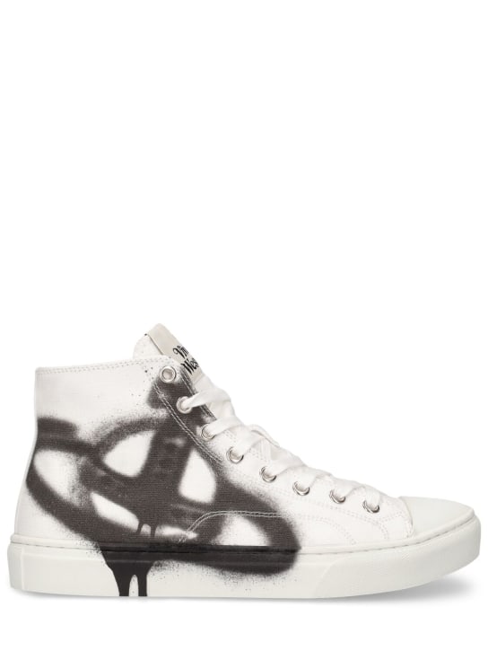 Vivienne Westwood: Sneakers montantes en toile Plimsoll - Blanc/Noir - women_0 | Luisa Via Roma