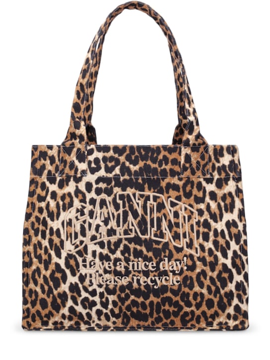 GANNI: Large Easy logo cotton tote bag - women_0 | Luisa Via Roma