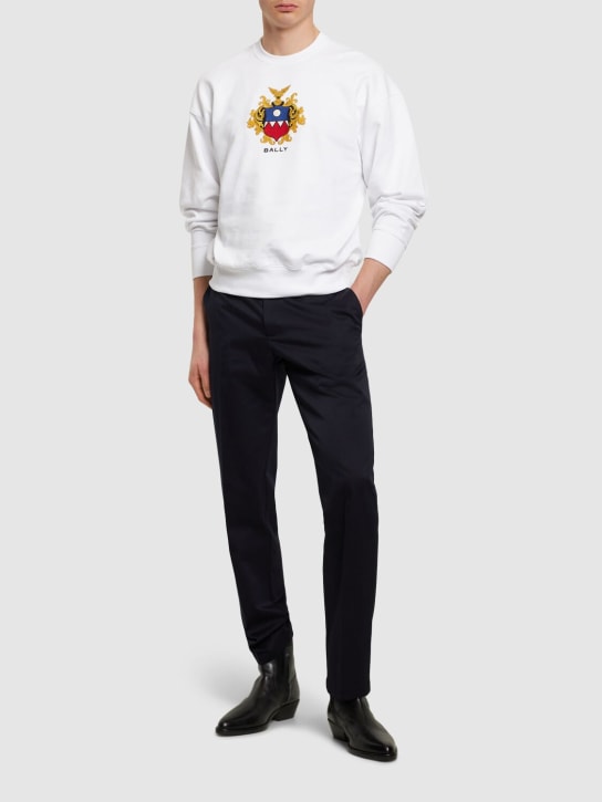 Bally: Cotton logo crewneck sweatshirt - Beyaz - men_1 | Luisa Via Roma