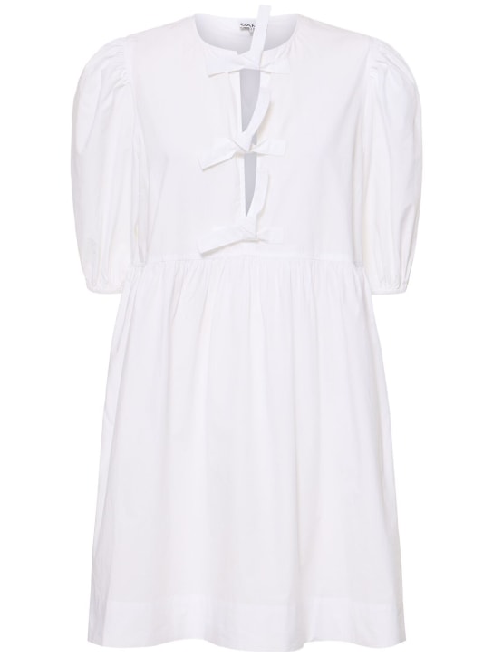 GANNI: Cotton poplin tie string mini dress - White - women_0 | Luisa Via Roma
