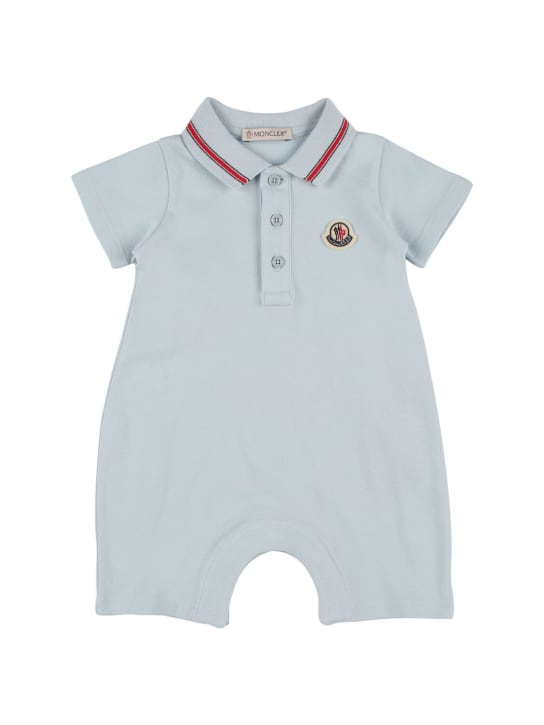 Moncler: Logo patch cotton romper - Açık Mavi - kids-boys_0 | Luisa Via Roma