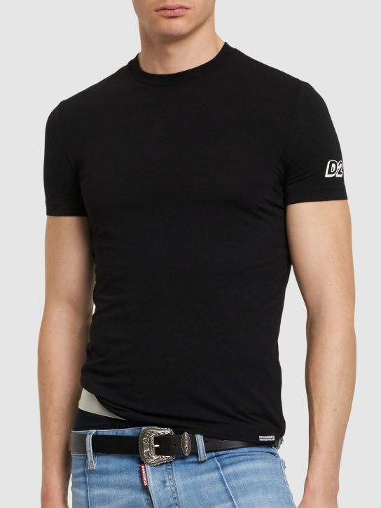 Dsquared2: D2 크루넥 티셔츠 - 블랙 - men_1 | Luisa Via Roma