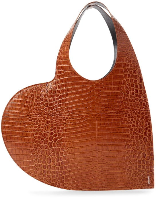 Coperni: Heart croc embossed leather tote bag - Brown Camel - women_0 | Luisa Via Roma