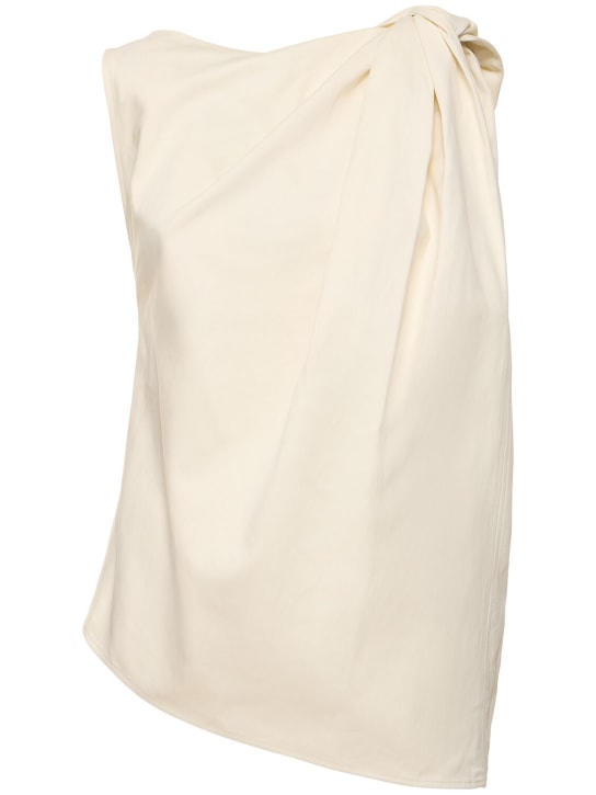 Toteme: Shoulder-twist cotton linen Top - White - women_0 | Luisa Via Roma