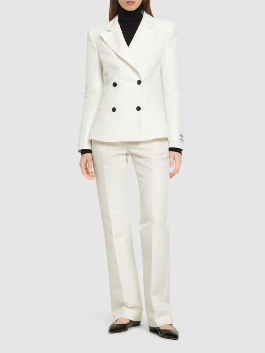 Moschino: 棉质硬缎双排扣西服夹克 - 白色 - women_1 | Luisa Via Roma