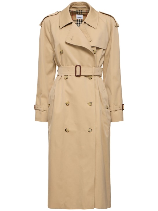 Burberry: Trench-coat en gabardine de coton Bellever - Miel - women_0 | Luisa Via Roma