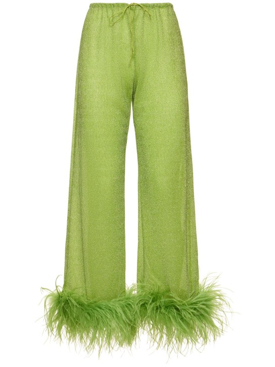 Oséree Swimwear: Lumière long pants w/ feathers - Green - women_0 | Luisa Via Roma