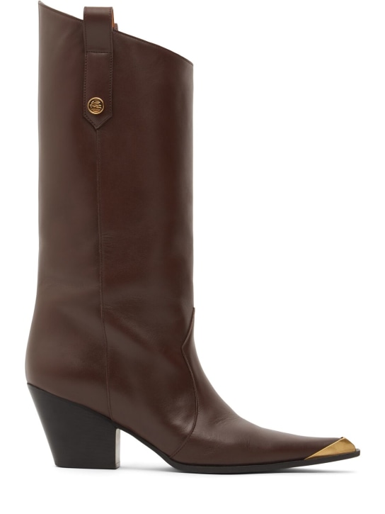 Etro: 60mm Leather tall boots - Dark Brown - women_0 | Luisa Via Roma