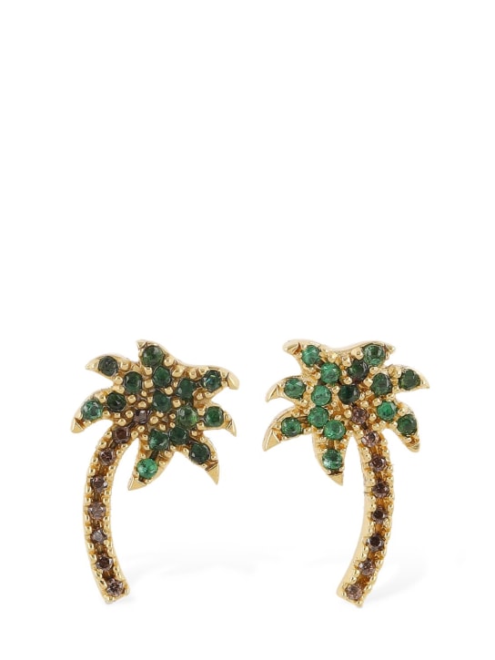 Palm Angels: Palm crystal & brass clip-on earrings - Green - men_0 | Luisa Via Roma