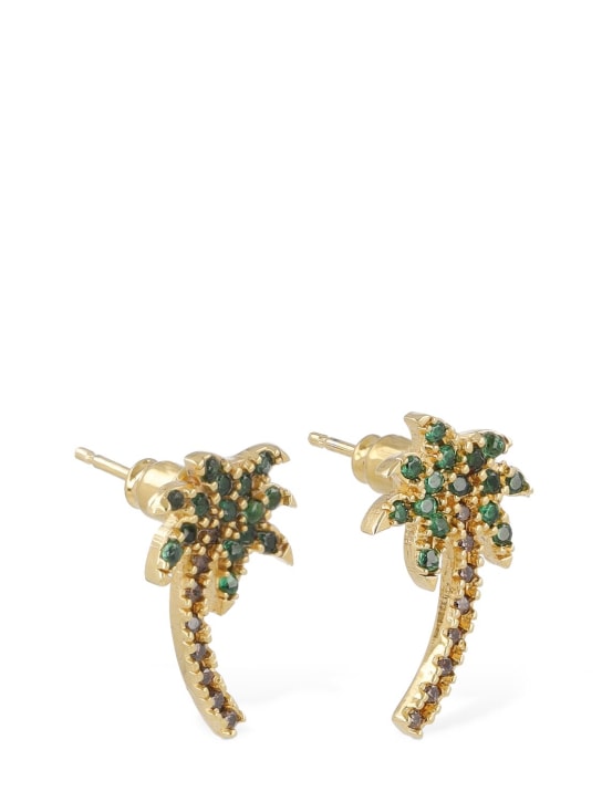 Palm Angels: Palm crystal & brass clip-on earrings - Green - men_1 | Luisa Via Roma