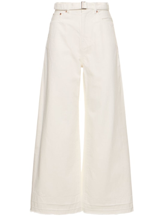 Sacai: Belted mid rise denim wide jeans - White - women_0 | Luisa Via Roma