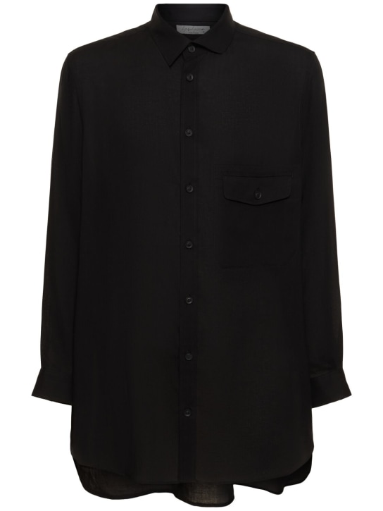 Yohji Yamamoto: Asymmetrical placket shirt - Siyah - men_0 | Luisa Via Roma