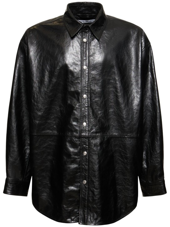 Acne Studios: Letar shiny nappa leather shirt jacket - Black - men_0 | Luisa Via Roma