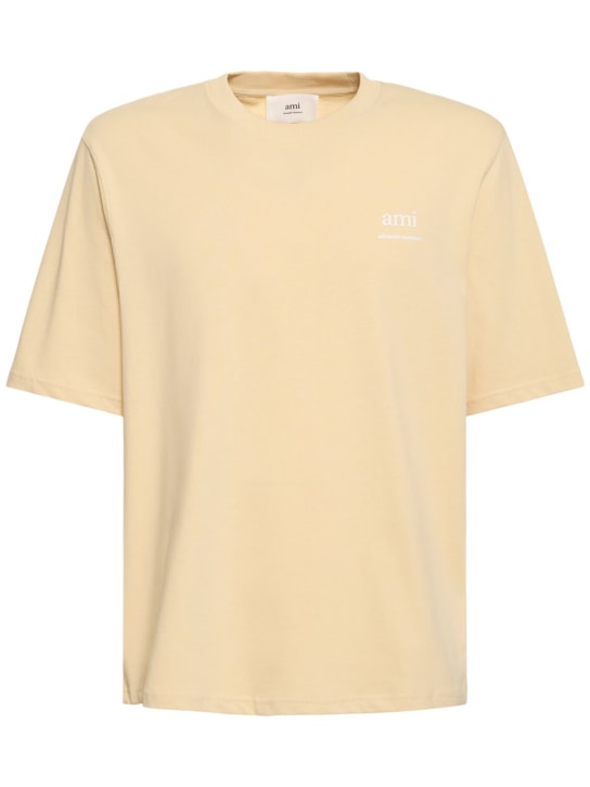 AMI Paris: T-Shirt aus Baumwolljersey mit Logodruck - Creme - men_0 | Luisa Via Roma
