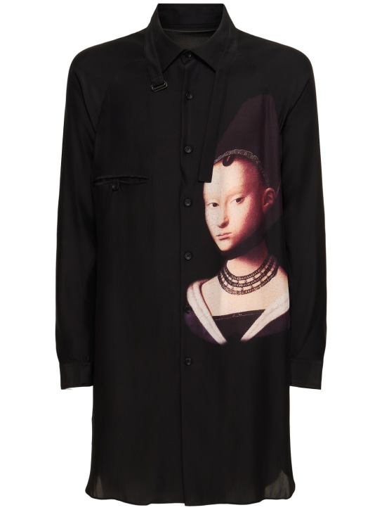 Yohji Yamamoto: M-Young Girl printed silk shirt - Siyah - men_0 | Luisa Via Roma