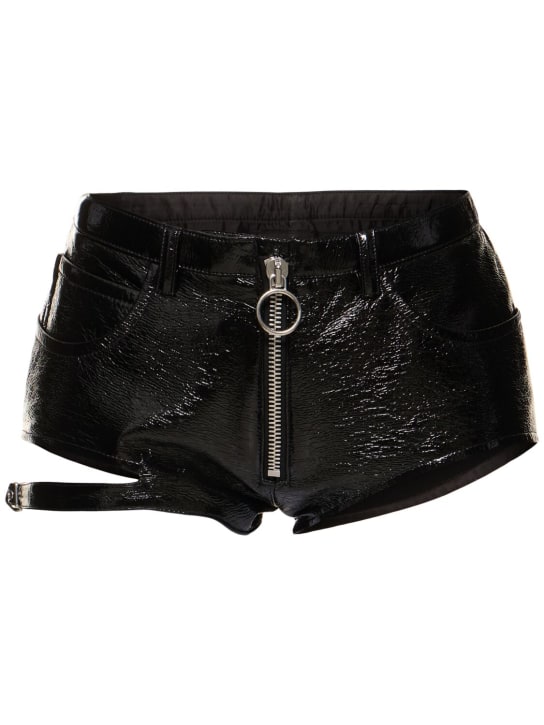 Courreges: Short zippé en vinyle avec boucle - Noir - women_0 | Luisa Via Roma