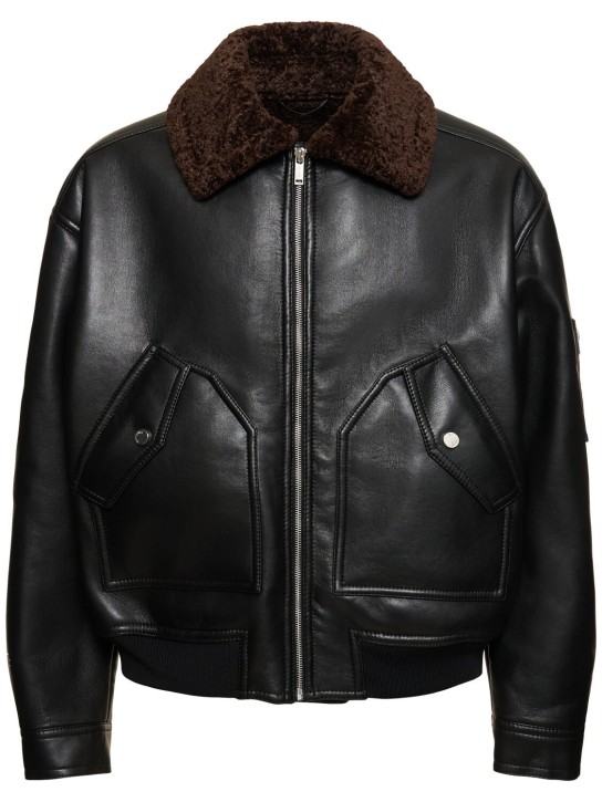 Nanushka: Faux leather shearling flight jacket - Siyah - men_0 | Luisa Via Roma