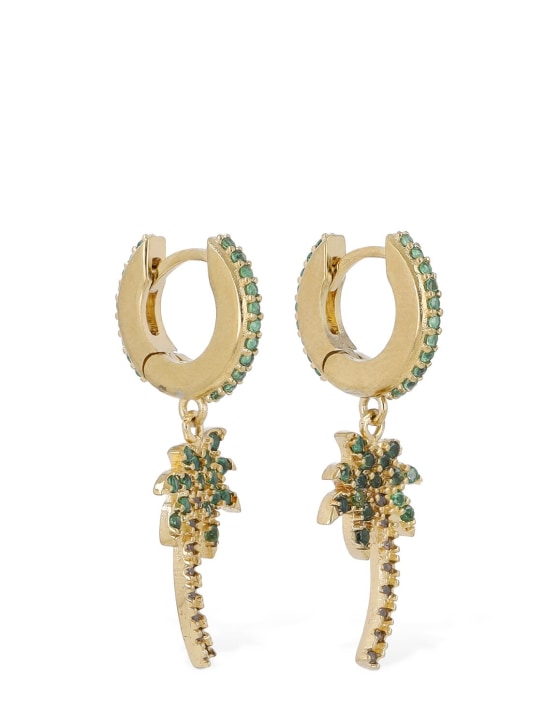 Palm Angels: Palm crystal & brass hoop earrings - Green - men_1 | Luisa Via Roma