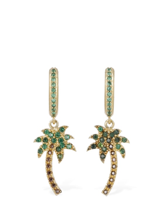 Palm Angels: Palm crystal & brass hoop earrings - Green - men_0 | Luisa Via Roma