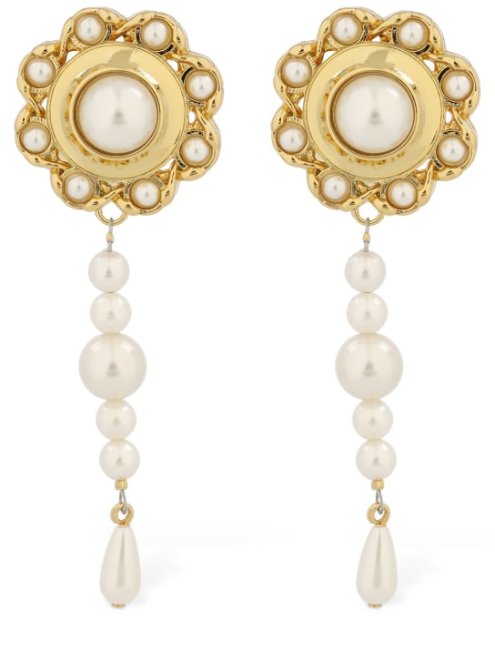 Moschino: Cloud Handle & Padlock drop earrings - Gold/White - women_0 | Luisa Via Roma