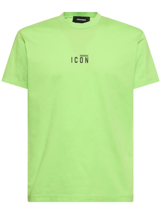 Dsquared2: Printed logo cotton t-shirt - Acid Green - men_0 | Luisa Via Roma