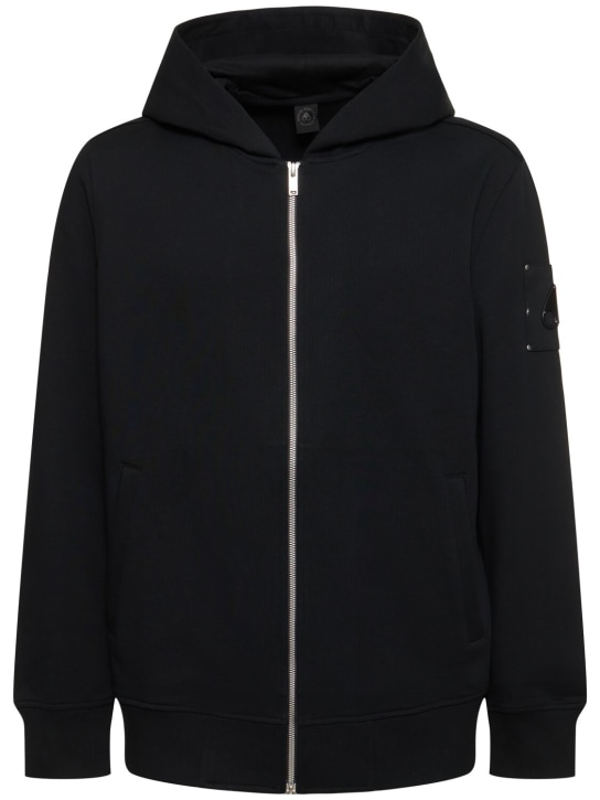 Moose Knuckles: Hartsfield cotton zip hoodie - Black - men_0 | Luisa Via Roma