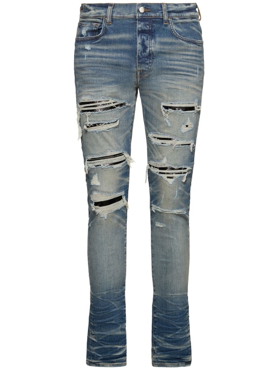 Amiri: Sequin Thrasher cotton stretch jeans - Mavi - men_0 | Luisa Via Roma
