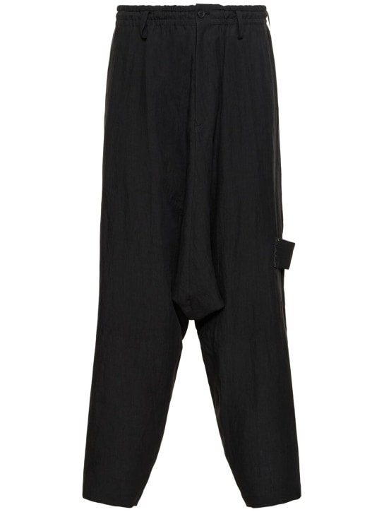 Yohji Yamamoto: Pantalon en lin à gousset A-asm Sarouel - Noir - men_0 | Luisa Via Roma