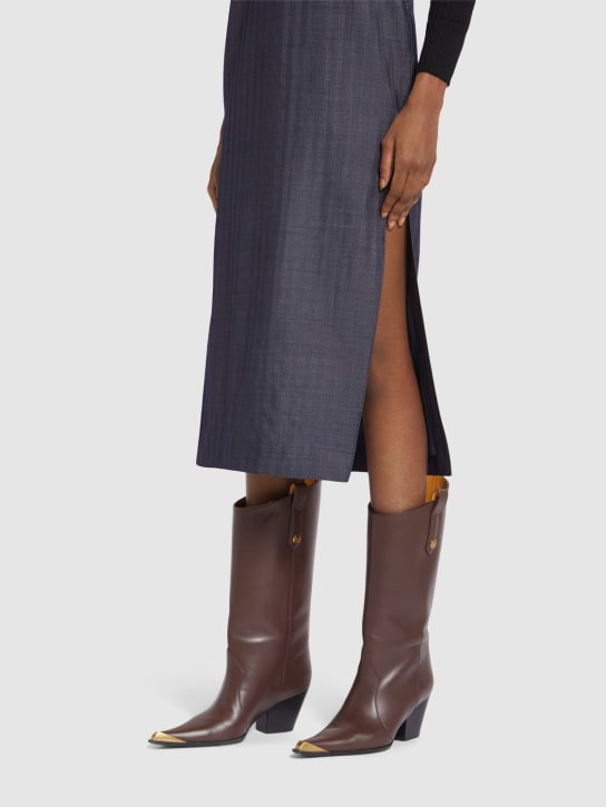 Etro: 60mm Leather tall boots - Dark Brown - women_1 | Luisa Via Roma