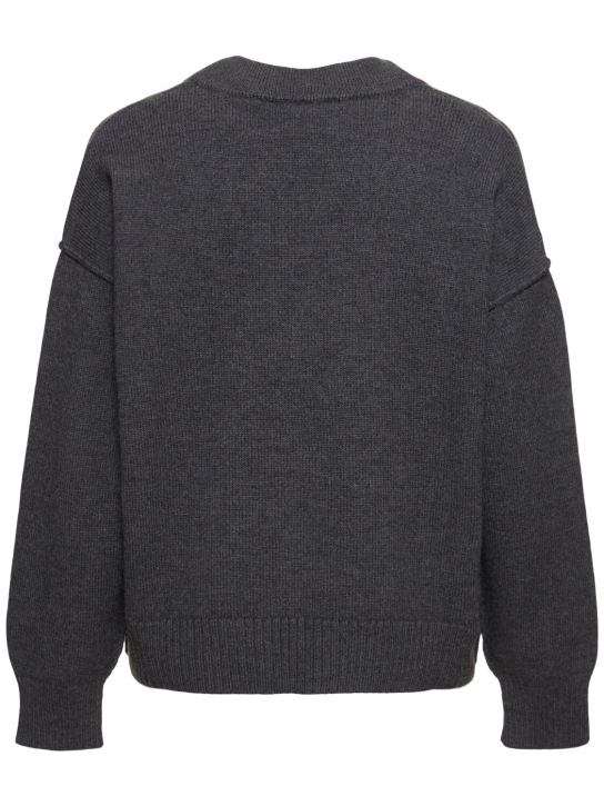 AMI Paris: Logo wool knit cardigan - Heather Grey - men_4 | Luisa Via Roma