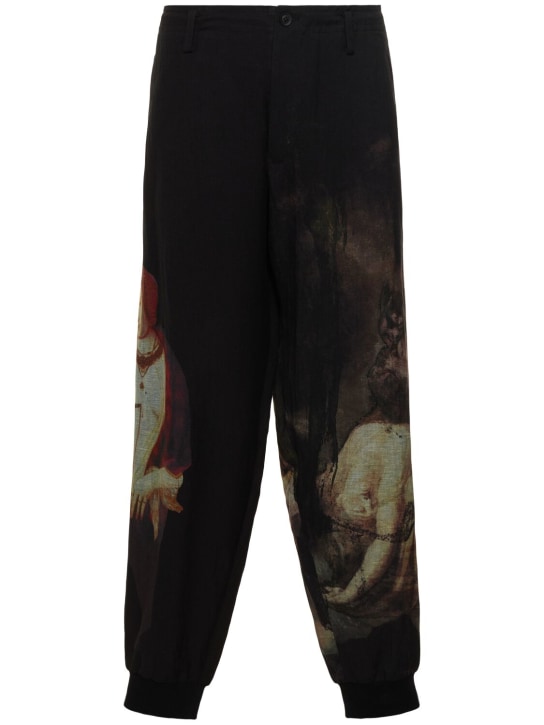 Yohji Yamamoto: Pantalones de lino estampado - Negro - men_0 | Luisa Via Roma