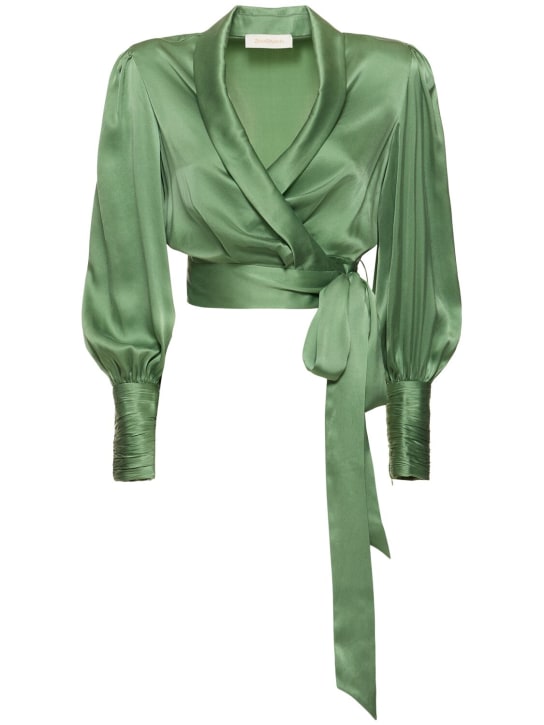 Zimmermann: 真丝围裹式上衣 - 绿色 - women_0 | Luisa Via Roma