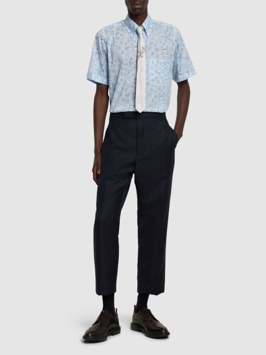 Thom Browne: Buttoned cotton straight fit shirt - Blue - men_1 | Luisa Via Roma