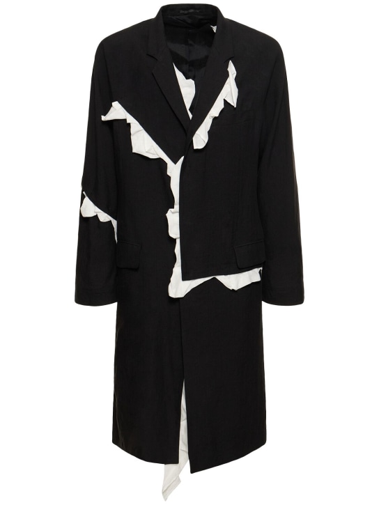 Yohji Yamamoto: I-Frill safety pin linen blazer - Siyah - men_0 | Luisa Via Roma