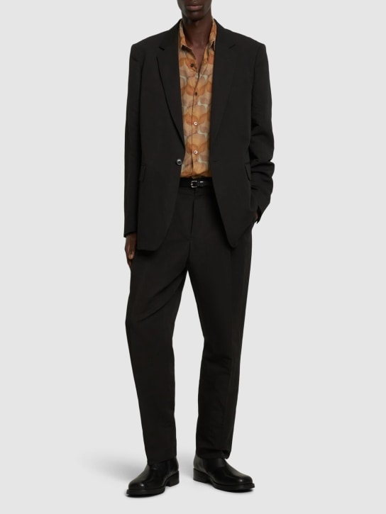 Dries Van Noten: Pellow pleated linen & cotton pants - Black - men_1 | Luisa Via Roma