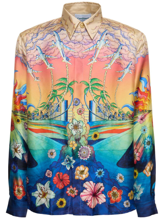Casablanca: L'Envol print silk twill shirt - Multicolor - men_0 | Luisa Via Roma