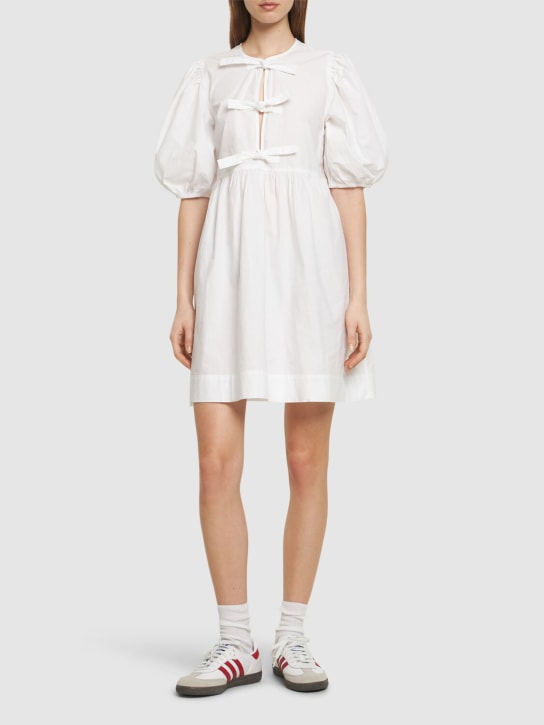 GANNI: Cotton poplin tie string mini dress - White - women_1 | Luisa Via Roma