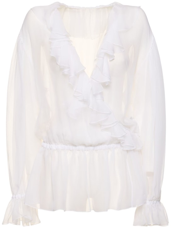 Dolce&Gabbana: 褶饰真丝衬衫 - 白色 - women_0 | Luisa Via Roma