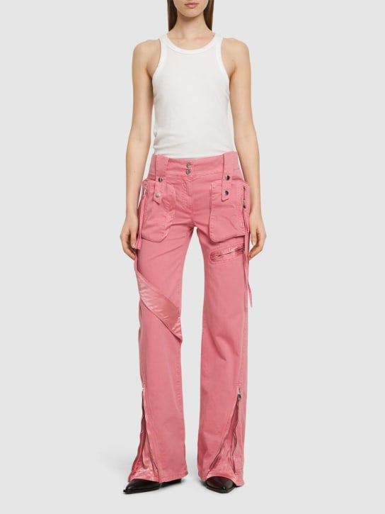 Blumarine: Cotton denim cargo flared pants w/zips - Pink - women_1 | Luisa Via Roma