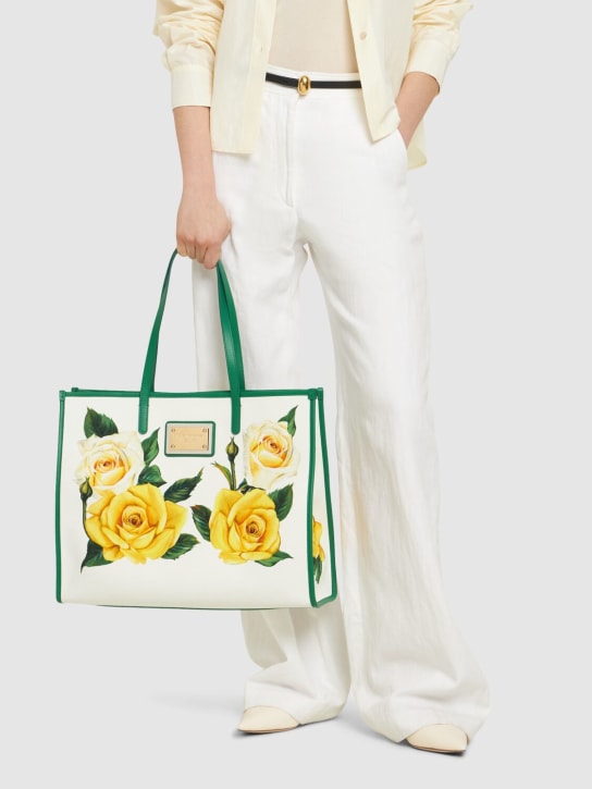 Dolce&Gabbana: Large printed canvas shopping bag - Beyaz - women_1 | Luisa Via Roma