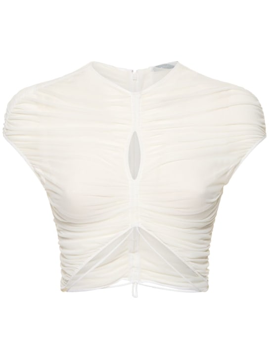 MUGLER: Short sleeve mesh crop top - White - women_0 | Luisa Via Roma
