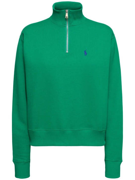 Polo Ralph Lauren: Cotton blend half-zip sweatshirt - Yeşil - women_0 | Luisa Via Roma