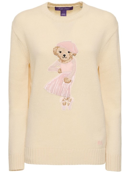 Ralph Lauren Collection: Ballet bear cashmere crewneck sweater - Butter - women_0 | Luisa Via Roma